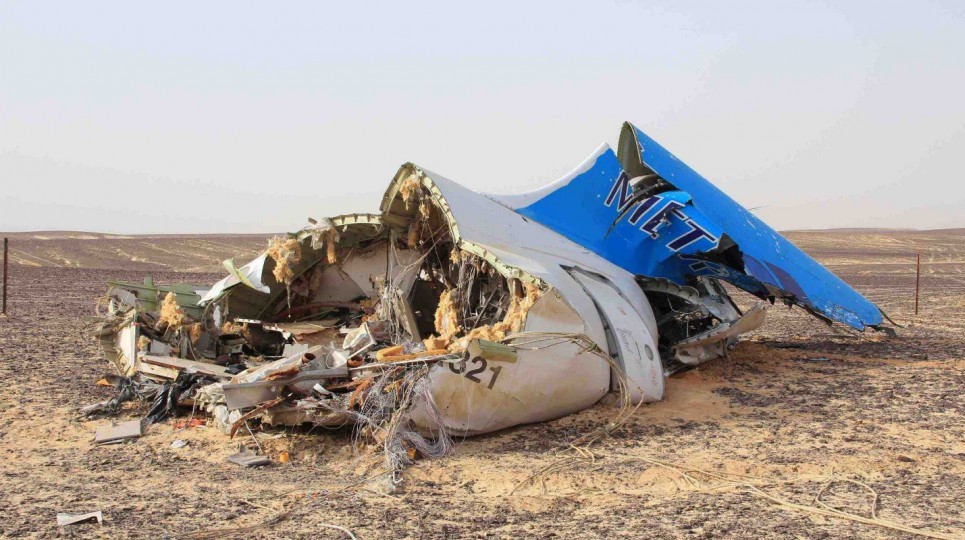 Wreckage of the Metrojet airliner lies in the Sinai desert