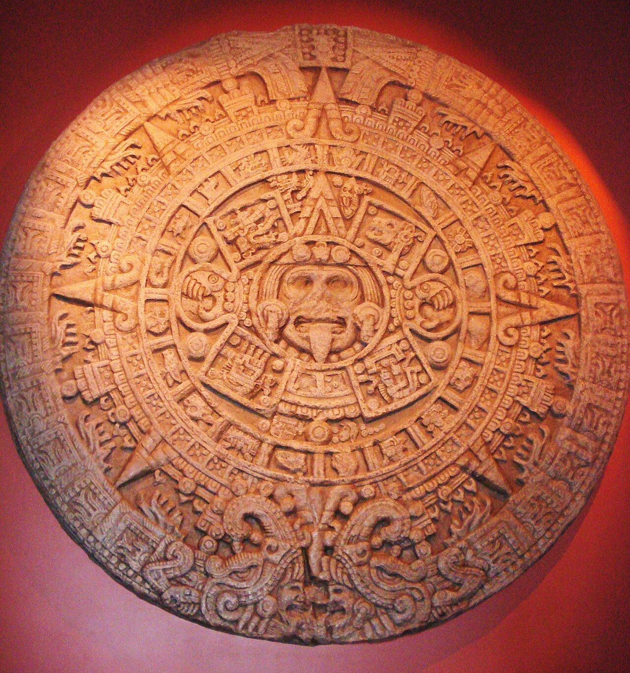 The Aztec sun stone, a monumental relic unearthed in Mexico City's historic Zócalo