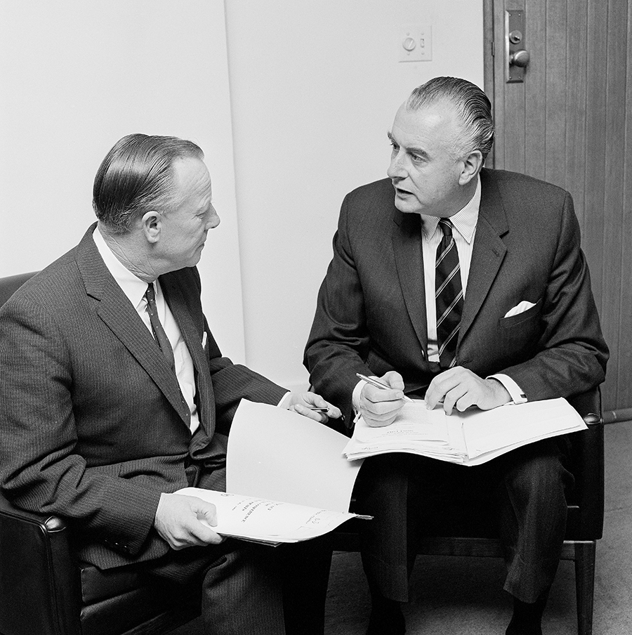 Prime Minister Gough Whitlam meets with Governor-General Sir John Kerr during the constitutional crisis