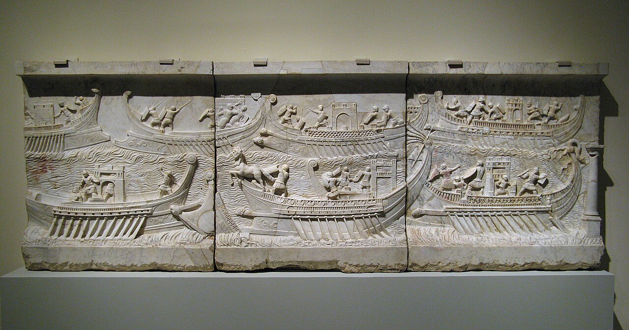 Roman relief shows warships in battle formation