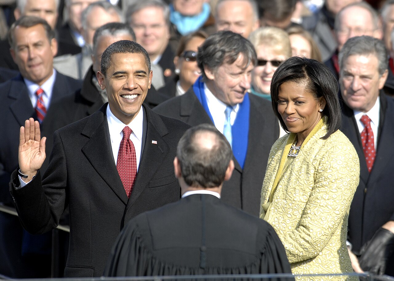 Barack Obama takes the oath of office as the first African-American U.S. president