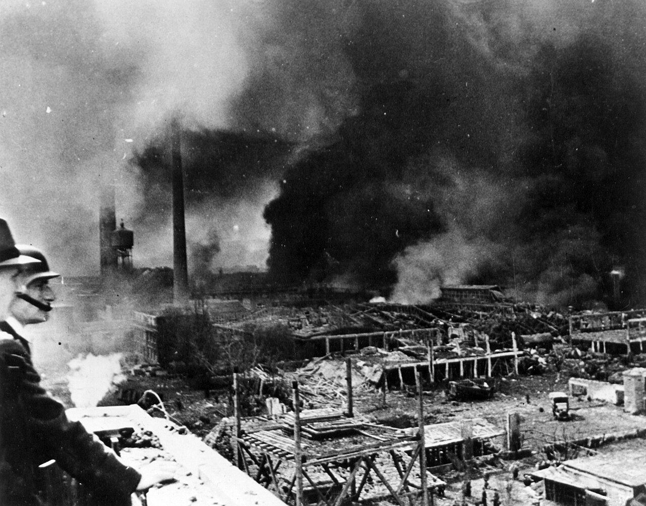 Smoke rises from burning factories as RAF bombers strike Kassel