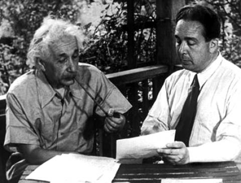 Albert Einstein and Leo Szilard review the letter urging FDR to develop atomic weapons