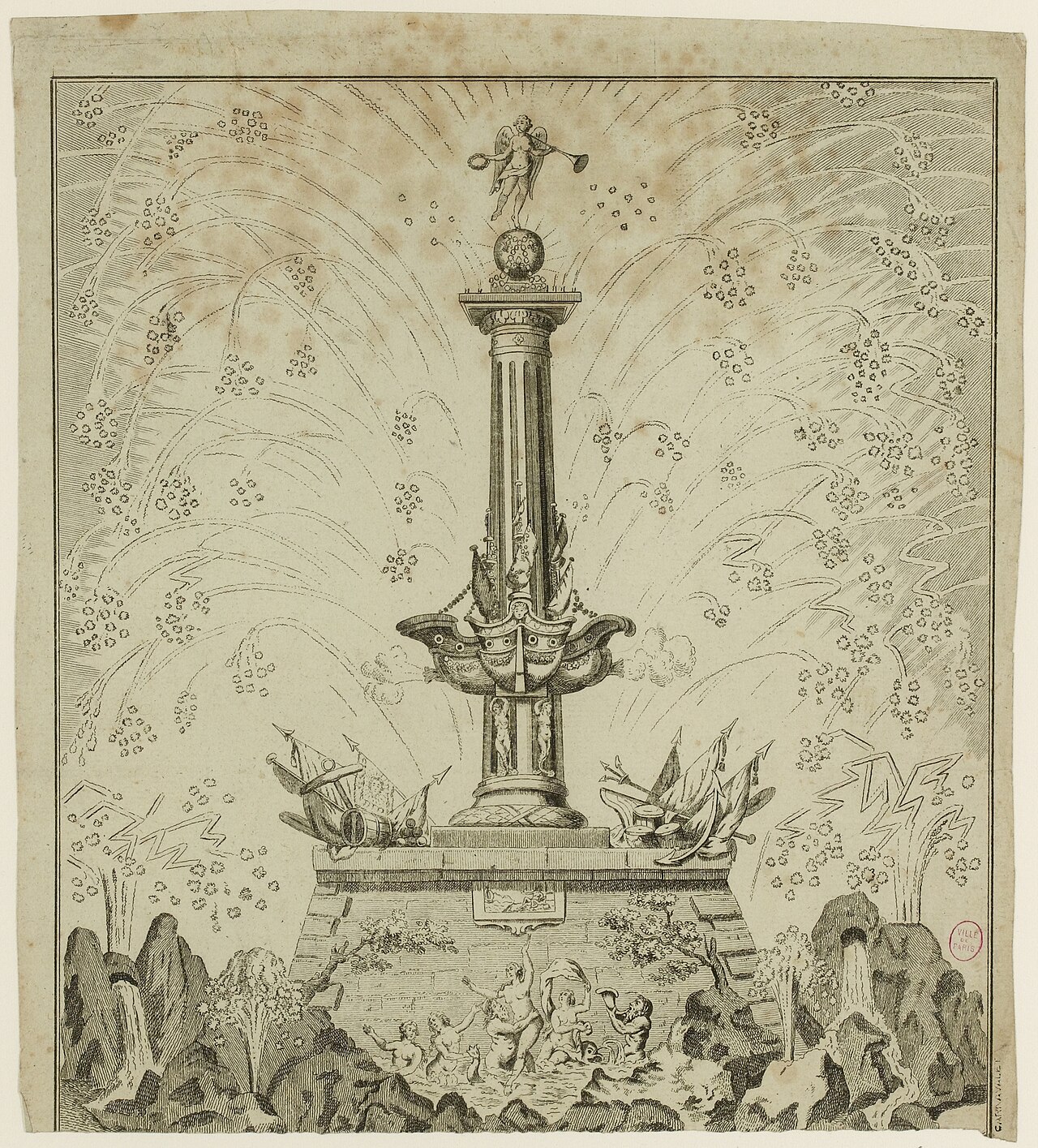 Fireworks illuminate a monument in Paris celebrating the peace treaty