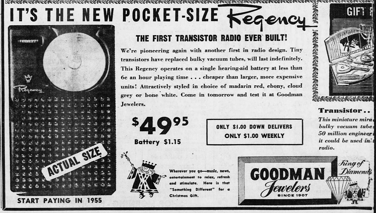 The Regency TR-1 advertised as the first pocket-size transistor radio