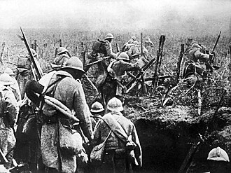Allied soldiers advance toward German lines at the start of the Battle of Passchendaele