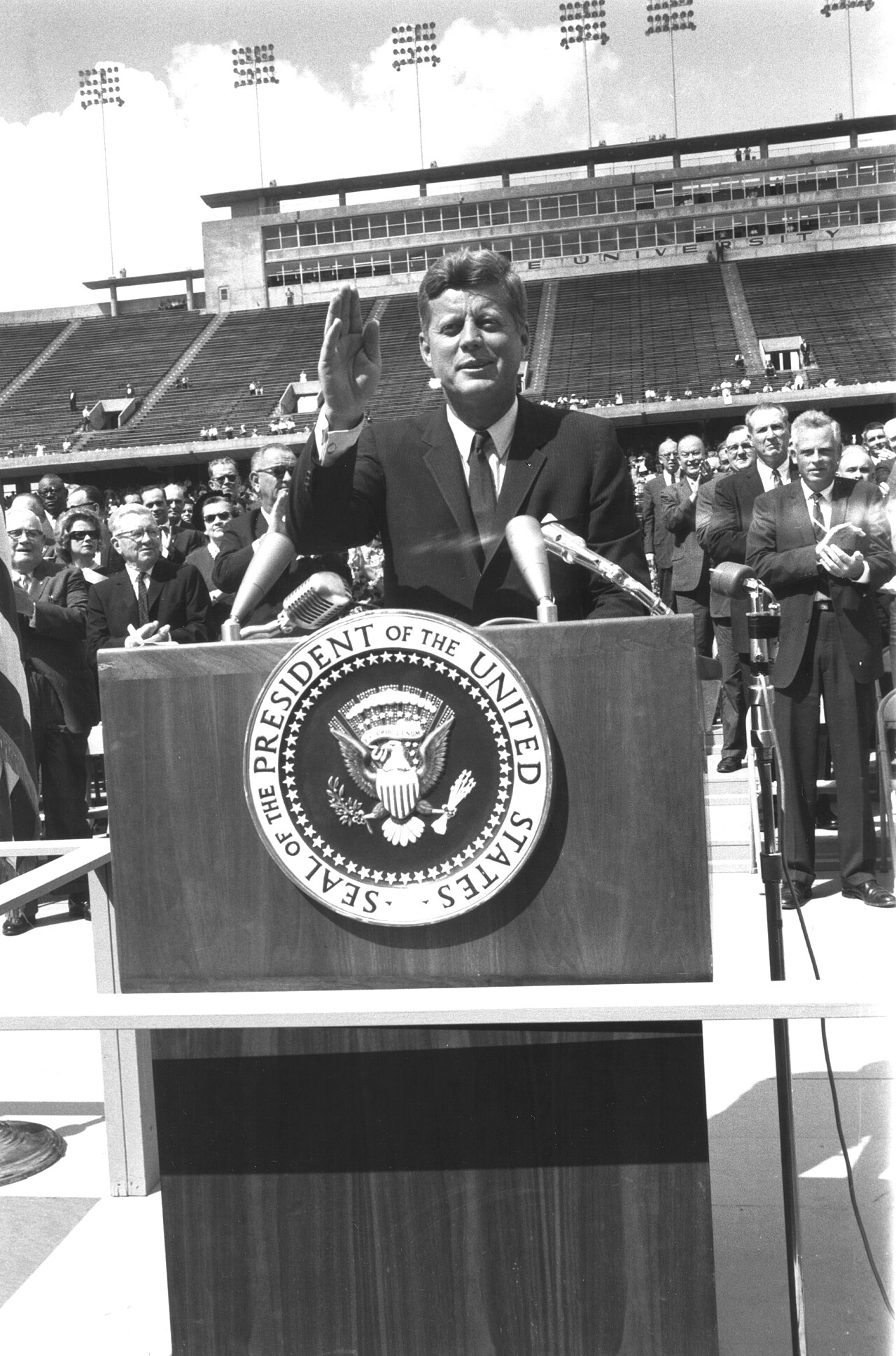 President Kennedy speaks at Rice Stadium in Houston