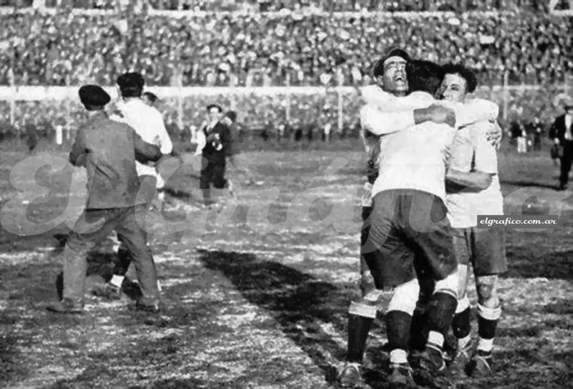The Uruguay national football team celebrates winning the inaugural 1930 FIFA World Cup final