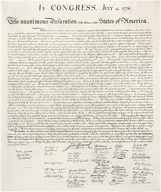 The Declaration of Independence, formally read to the public in Philadelphia in 1776