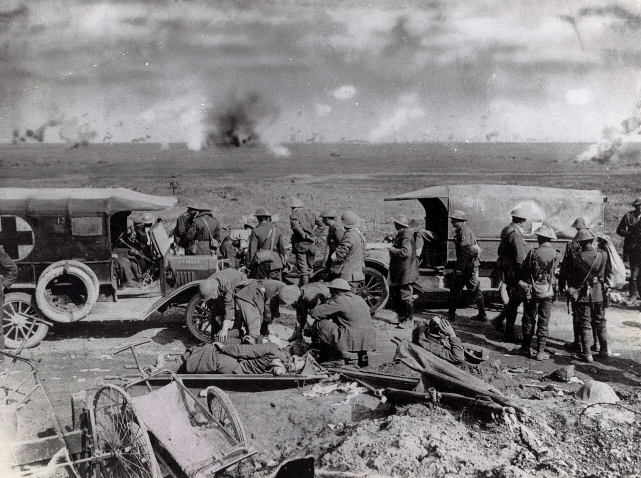 Allied medical personnel treat wounded soldiers during the brutal Battle of Passchendaele near Ypres