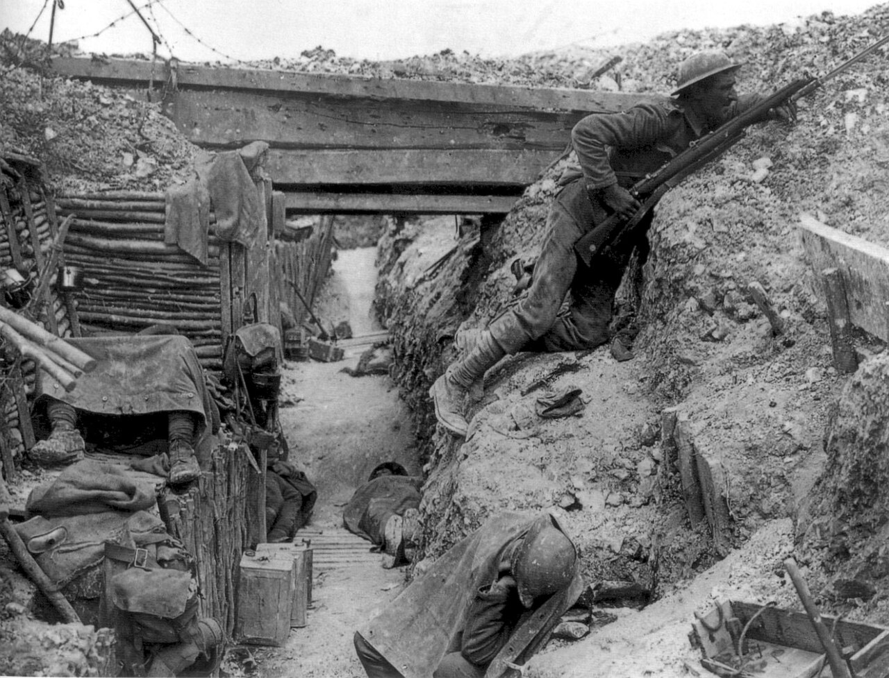 British soldiers in the trenches during the opening day of the Battle of Somme