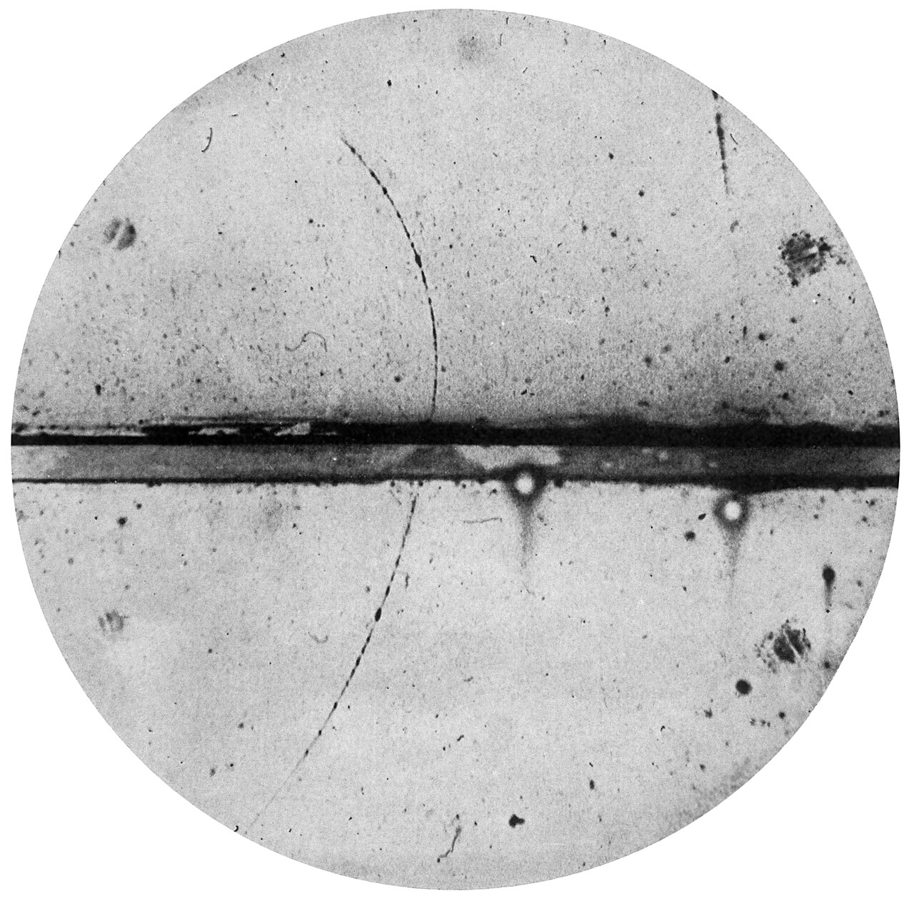 Carl David Anderson's cloud chamber photograph providing the first evidence of the positron