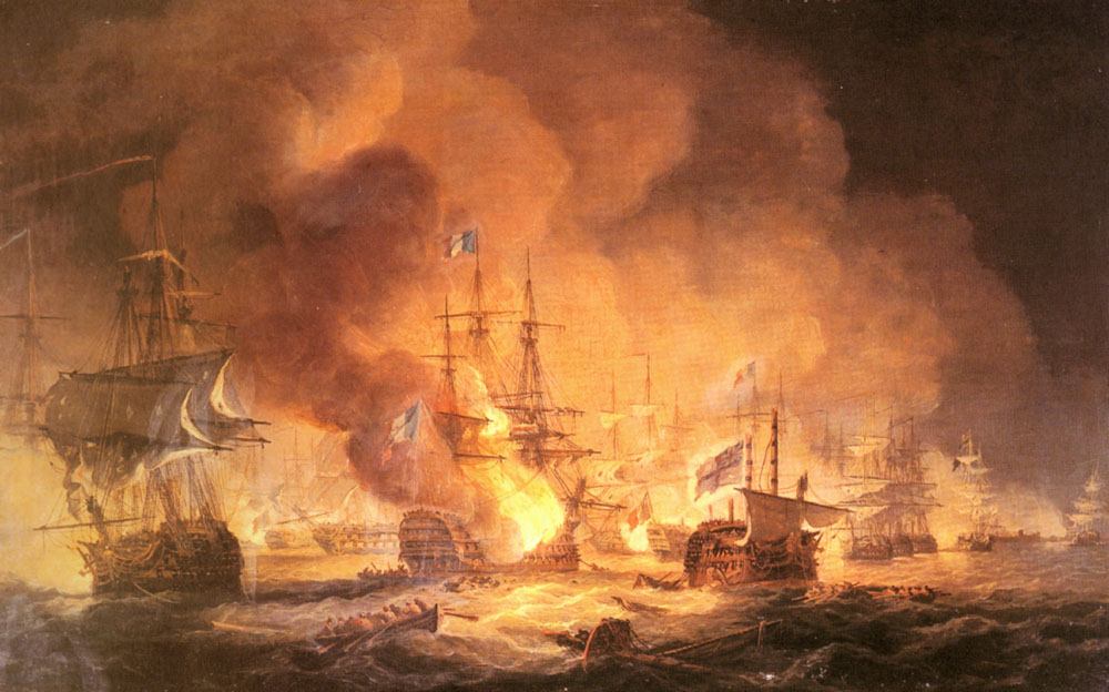 The Battle of the Nile, where Horatio Nelson's fleet decisively defeats the French navy