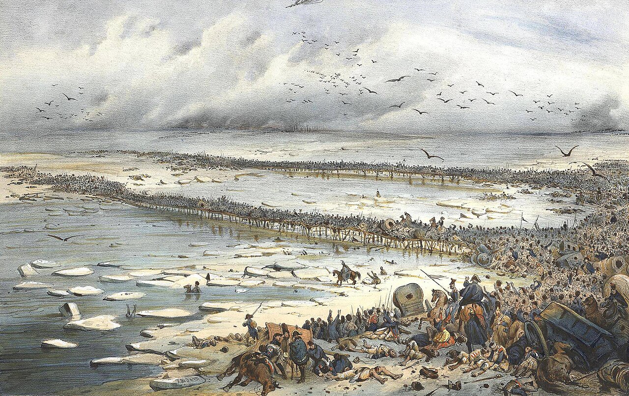 French army crosses the ice-choked Berezina river under Russian fire