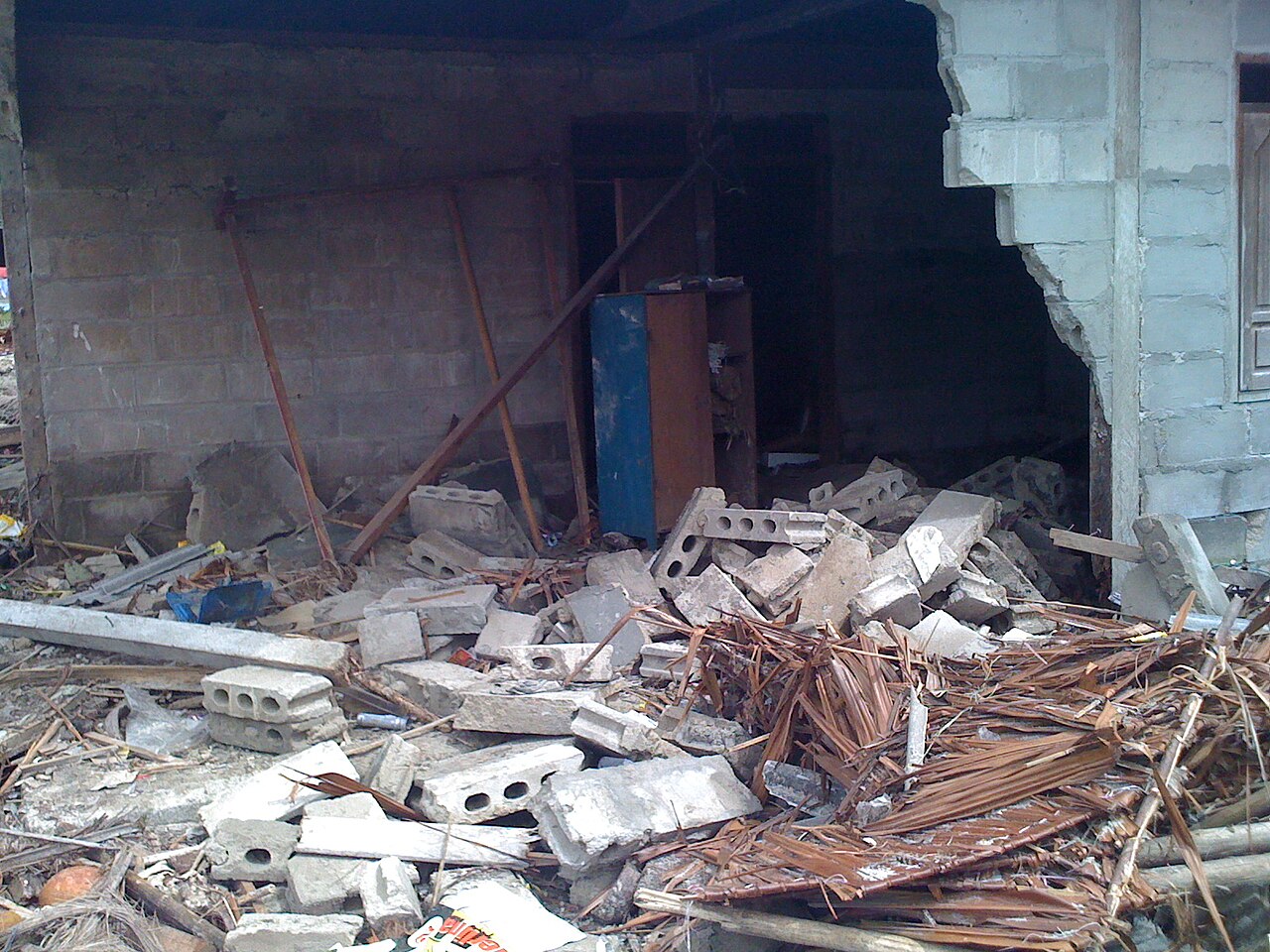 A house lies in ruins after the earthquake and tsunami