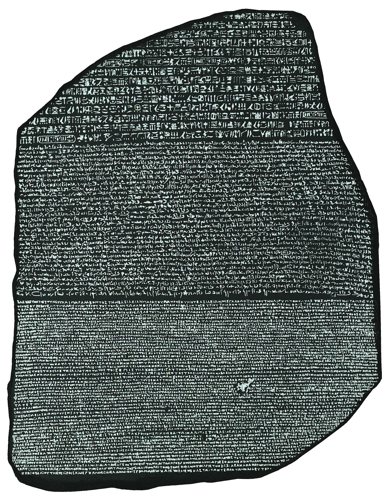The Rosetta Stone, the key to deciphering ancient Egyptian hieroglyphs discovered in 1799