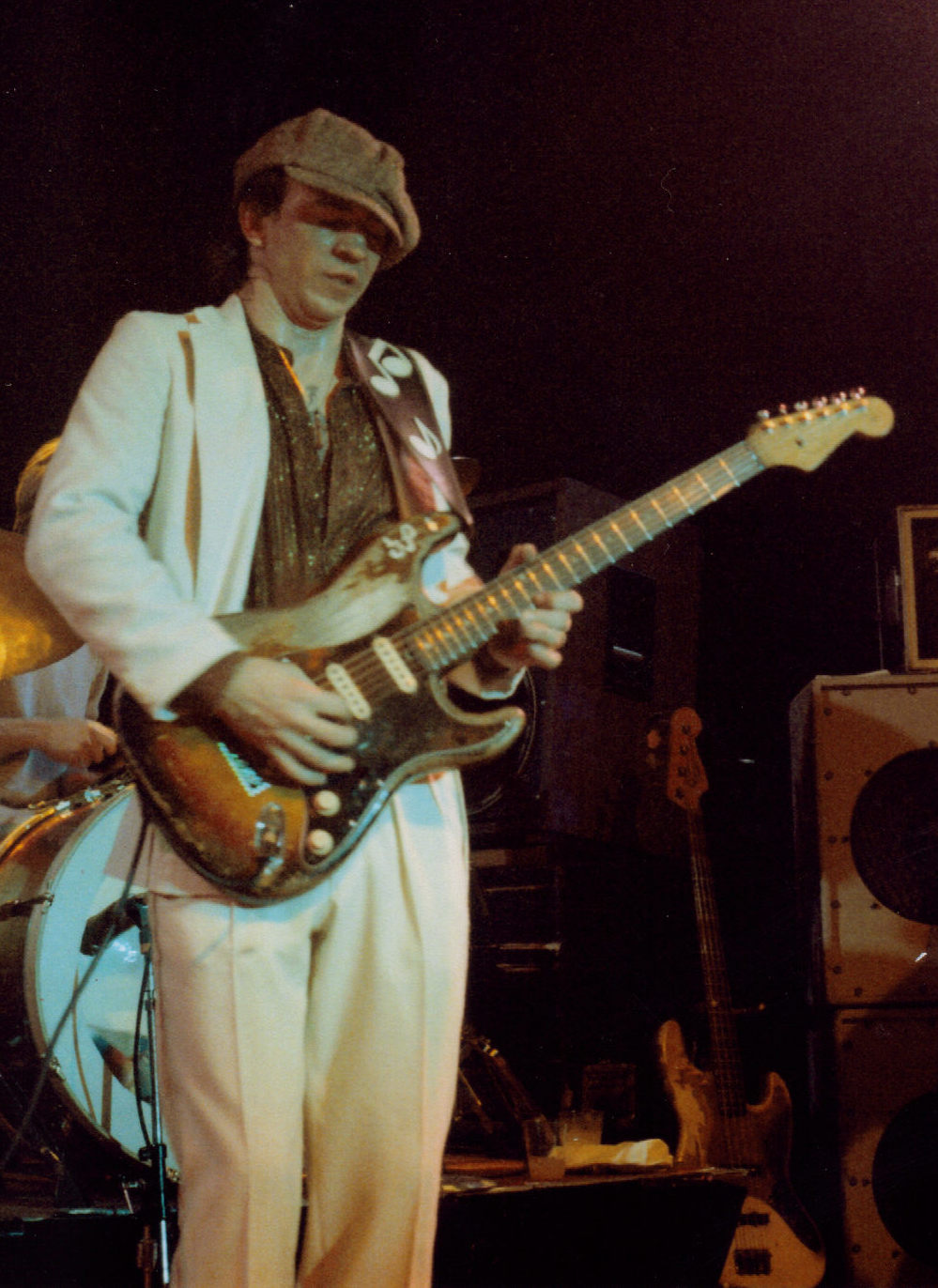Blues guitarist Stevie Ray Vaughan performs during his influential career in the 1980s