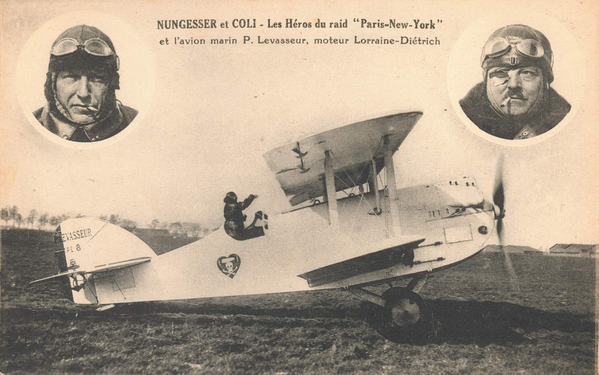 Aviators Nungesser and Coli prepare for their ill-fated transatlantic flight in L'Oiseau Blanc