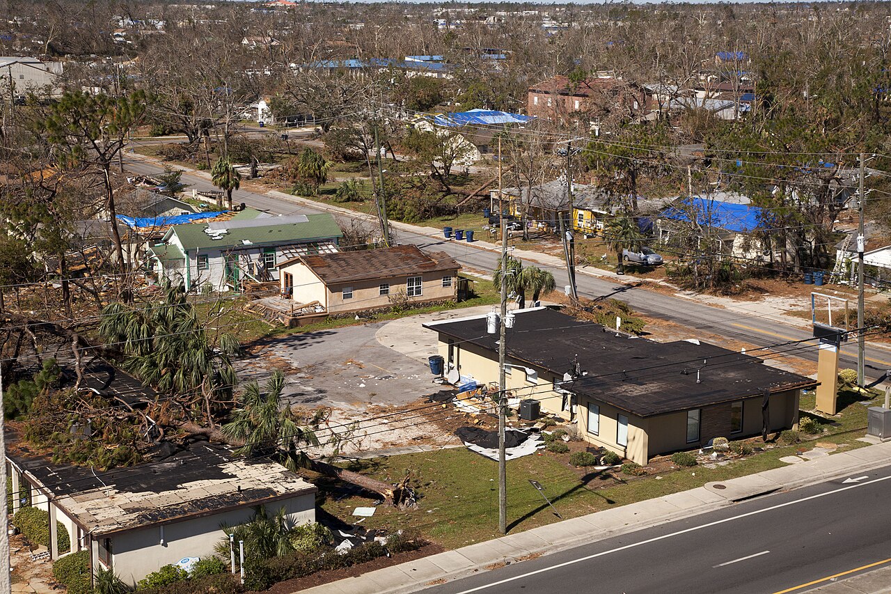 Aerial view of devastated Florida Panhandle neighbourhood after Hurricane Michael