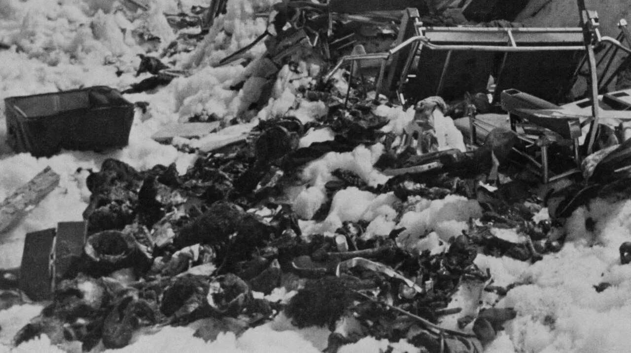 The wreckage of Aeroflot Flight 4225, which crashed near Almaty killing all 166 aboard