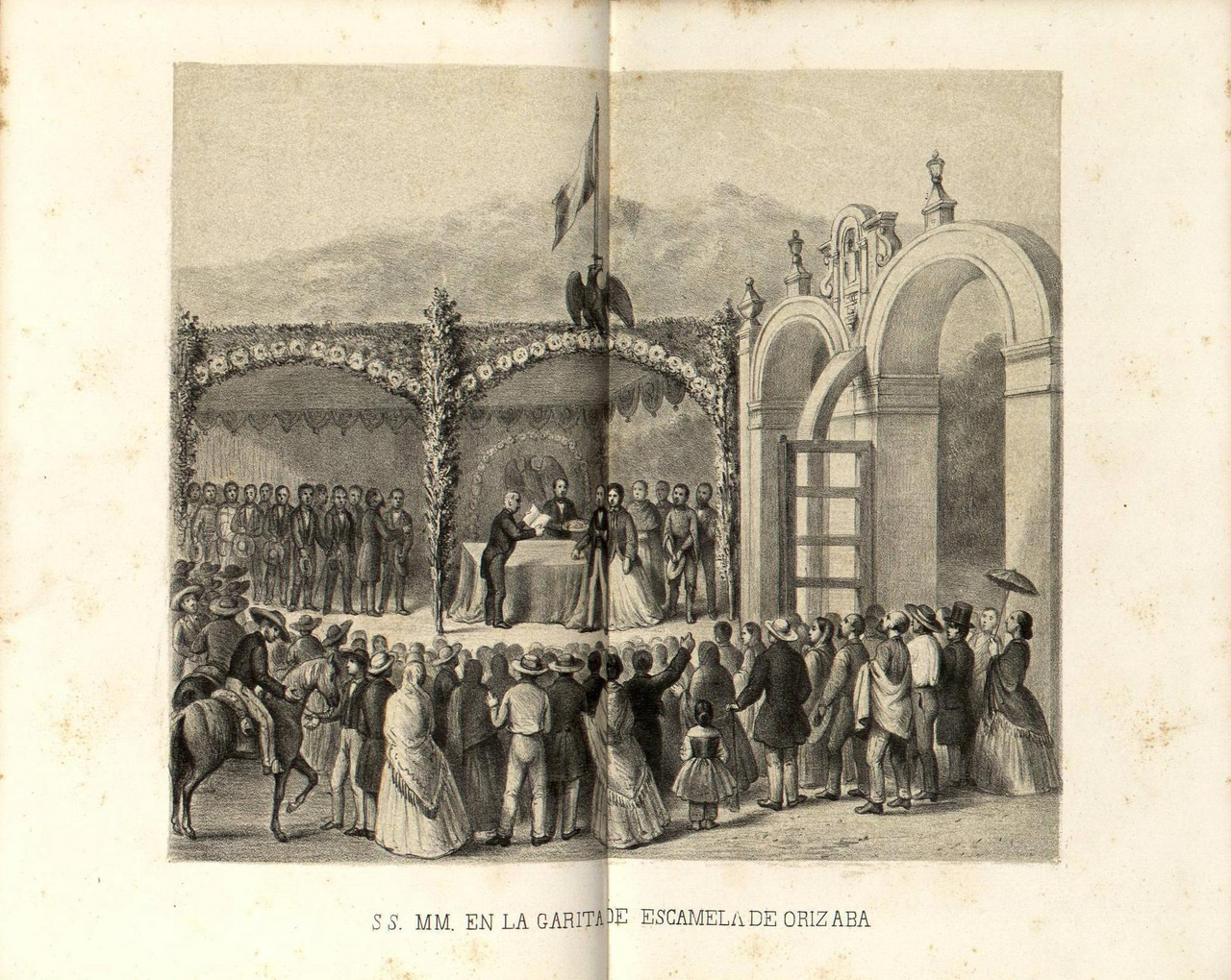 Officials proclaim independence before gathered crowd at decorated archway