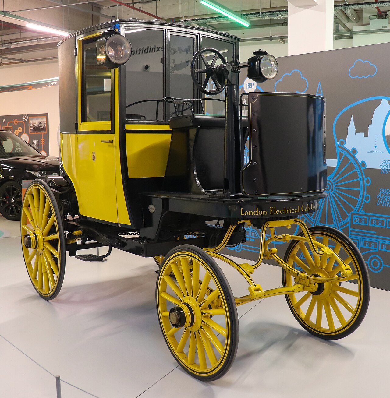 The Bersey Electric Cab, London's first electric taxi, introduced in 1897