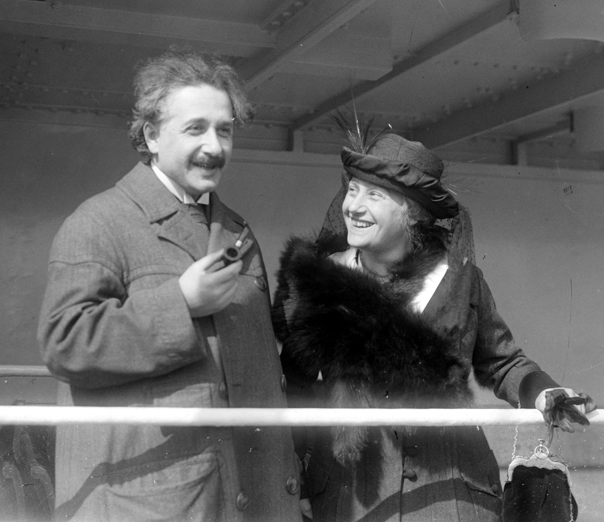 The physicist and his wife on the ship bringing them to America