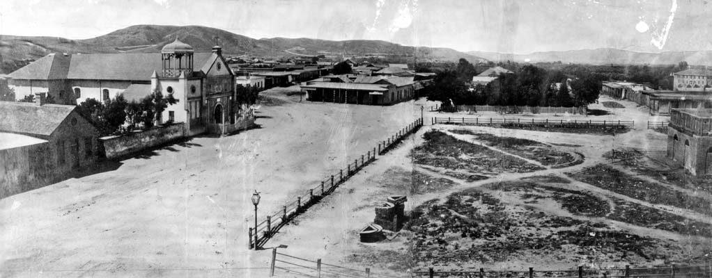 The plaza of El Pueblo de Los Ángeles, 1860s