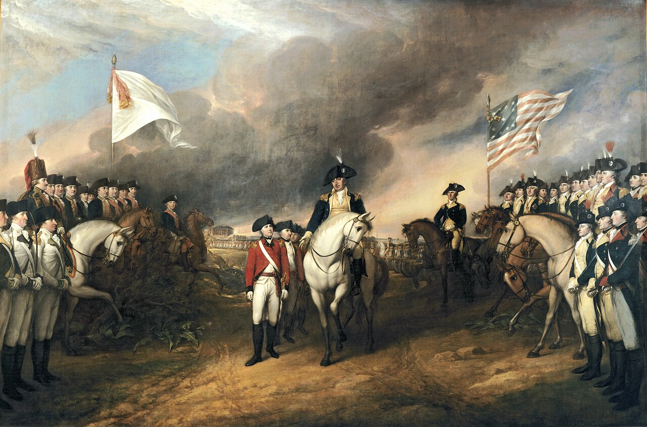 French and American troops and ships encircle the British position