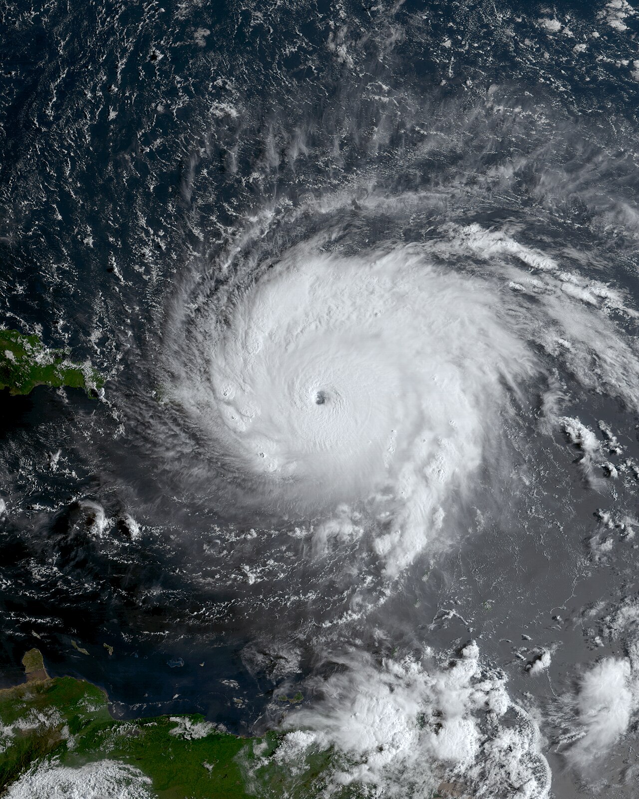 Hurricane Irma approaches the Caribbean with a well-defined eye visible