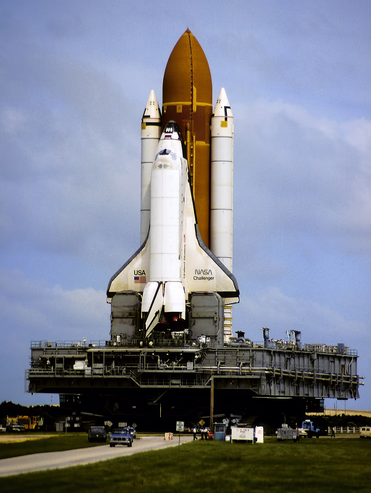 Space Shuttle Challenger stands on the launch pad before lift-off