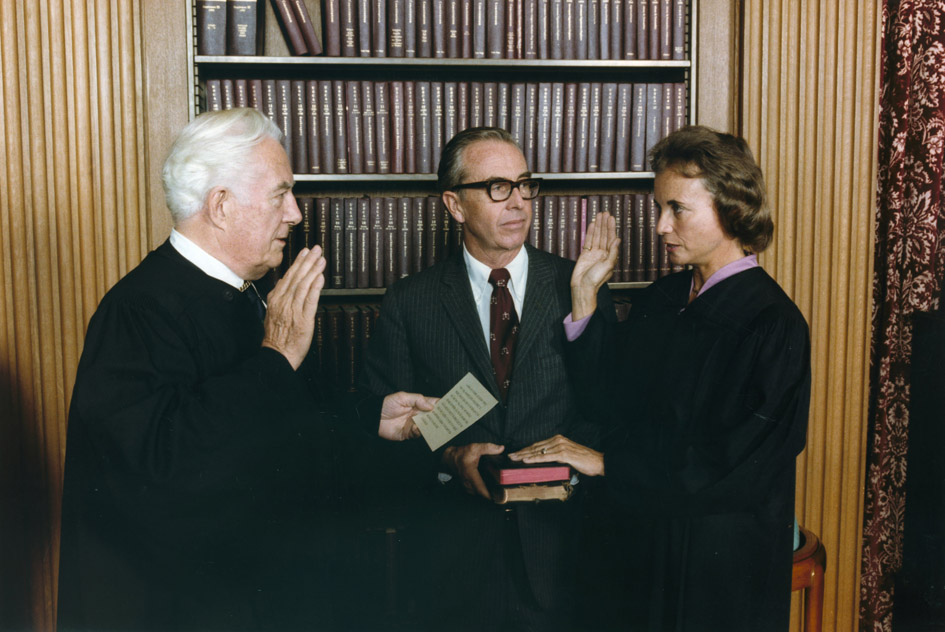 Sandra Day O'Connor takes the oath as first woman on the Supreme Court