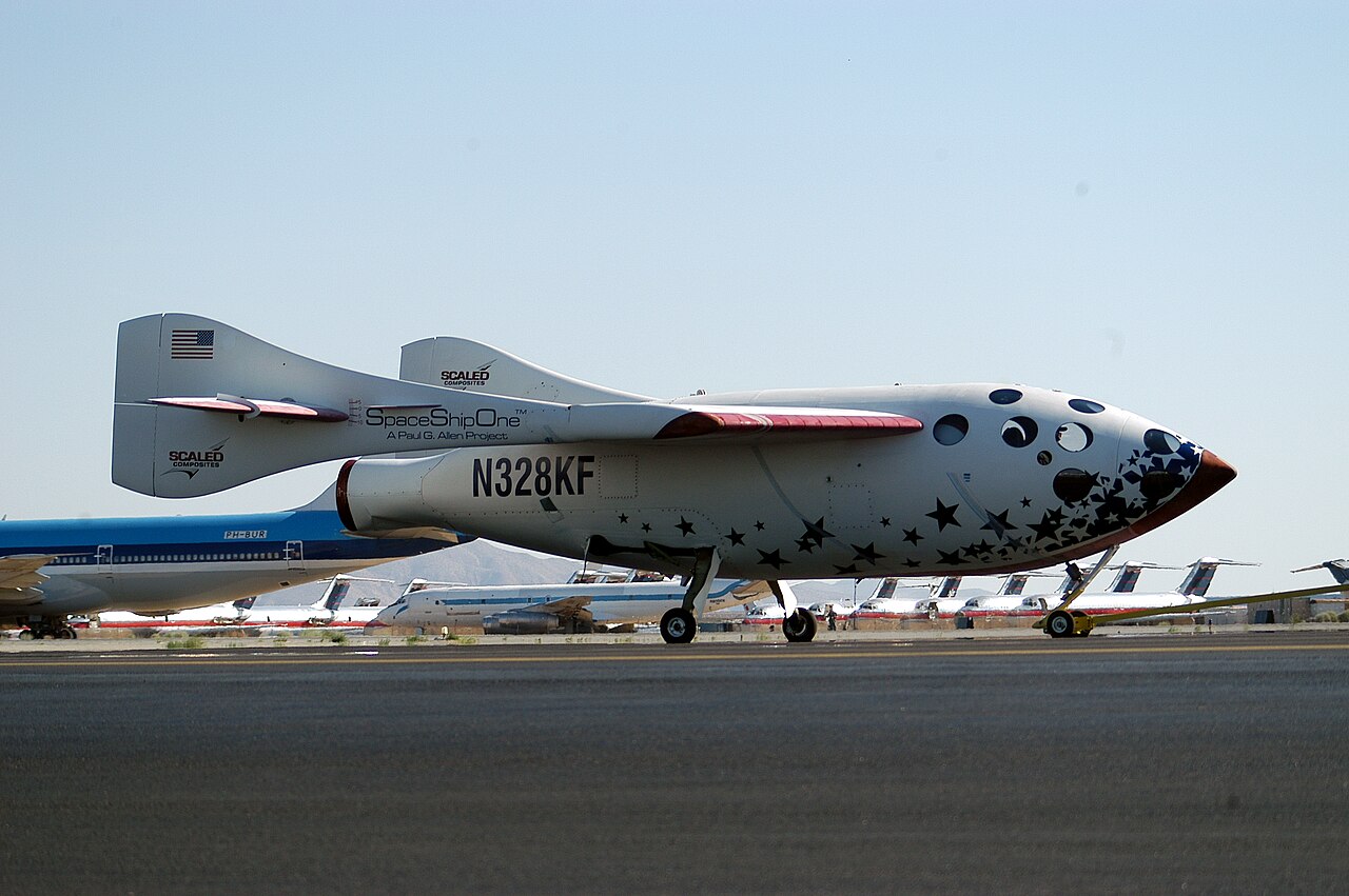 SpaceShipOne rests on the runway after its successful spaceflight