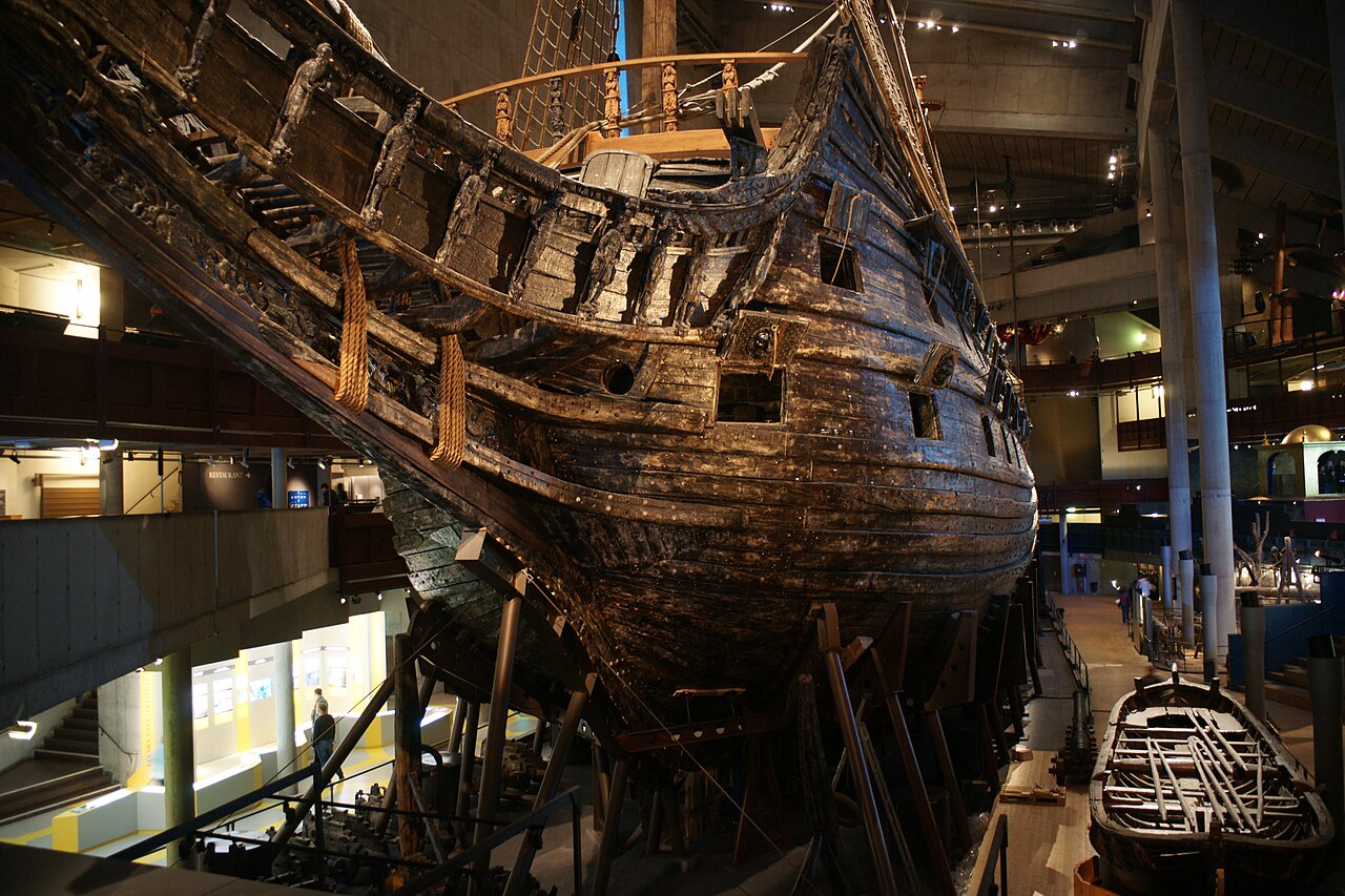 The Swedish warship Vasa, salvaged and preserved after sinking on her 1628 maiden voyage