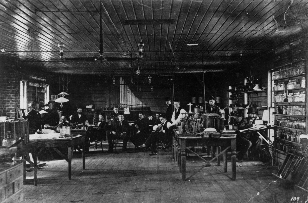 Men at work in Edison's Menlo Park laboratory