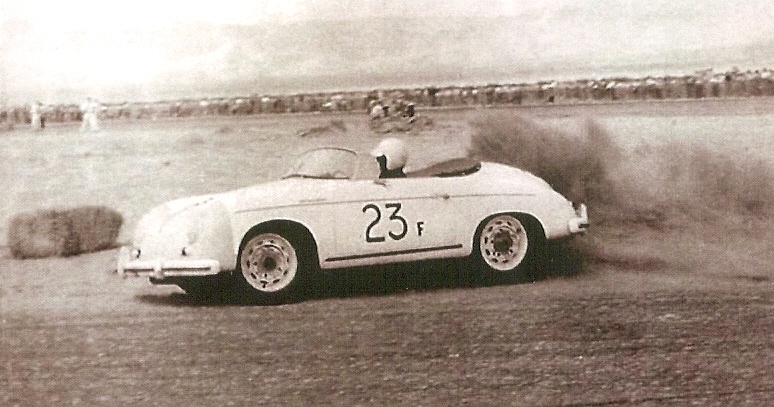 Dean at the wheel of his Porsche Speedster during a California race earlier this year