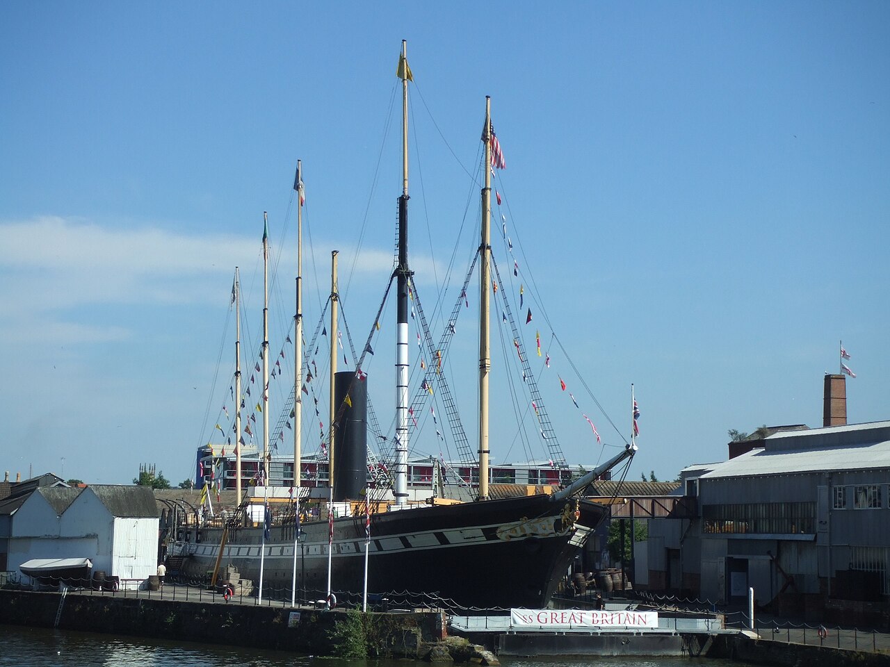 The SS Great Britain, a pioneering iron-hulled vessel, preserved today as a museum ship