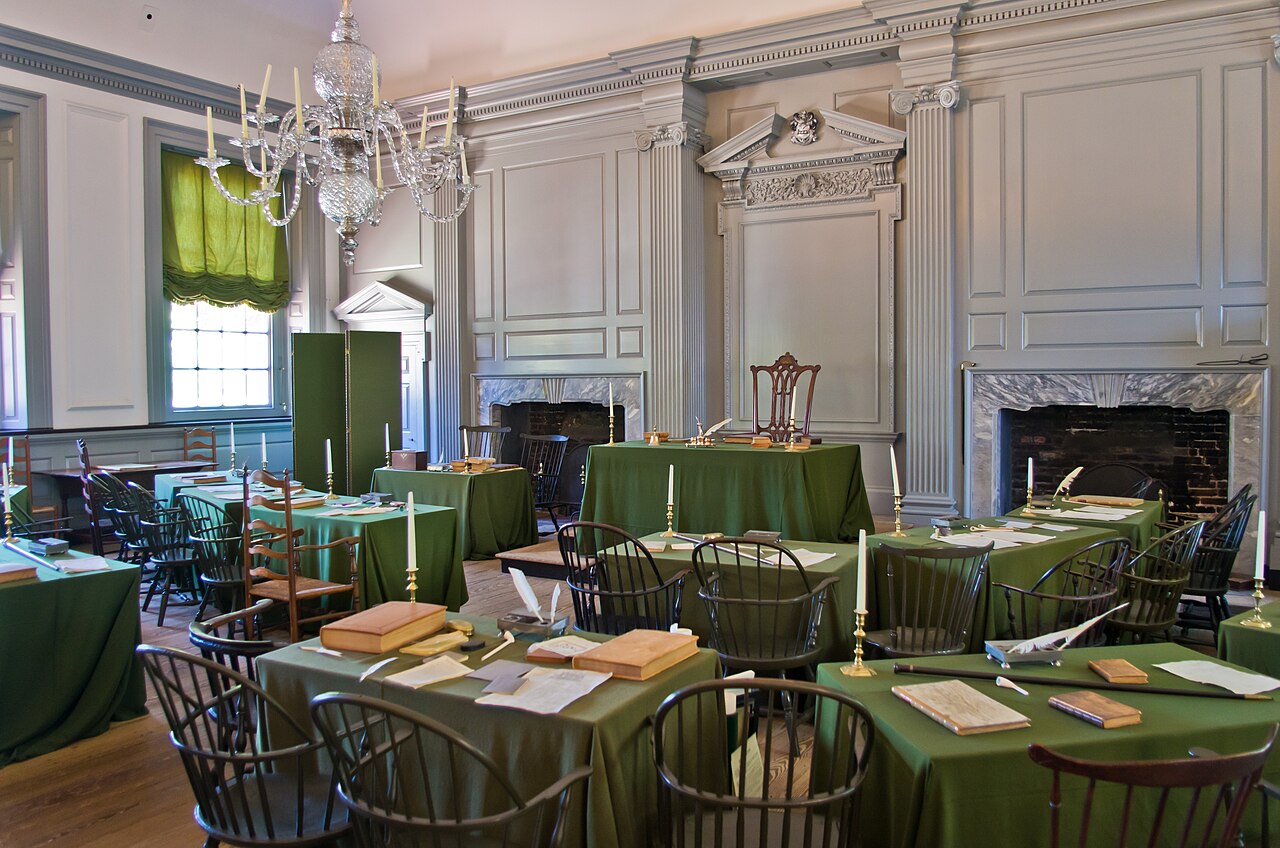 The Assembly Room at Independence Hall, set for the delegates