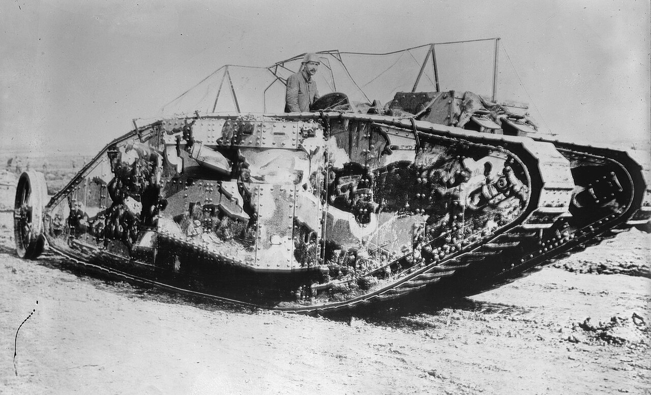 A British Mark I tank on manoeuvres before first combat use