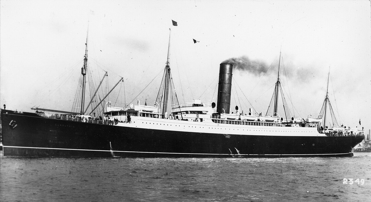 RMS Carpathia, the ocean liner that rescued Titanic survivors, before its wartime sinking