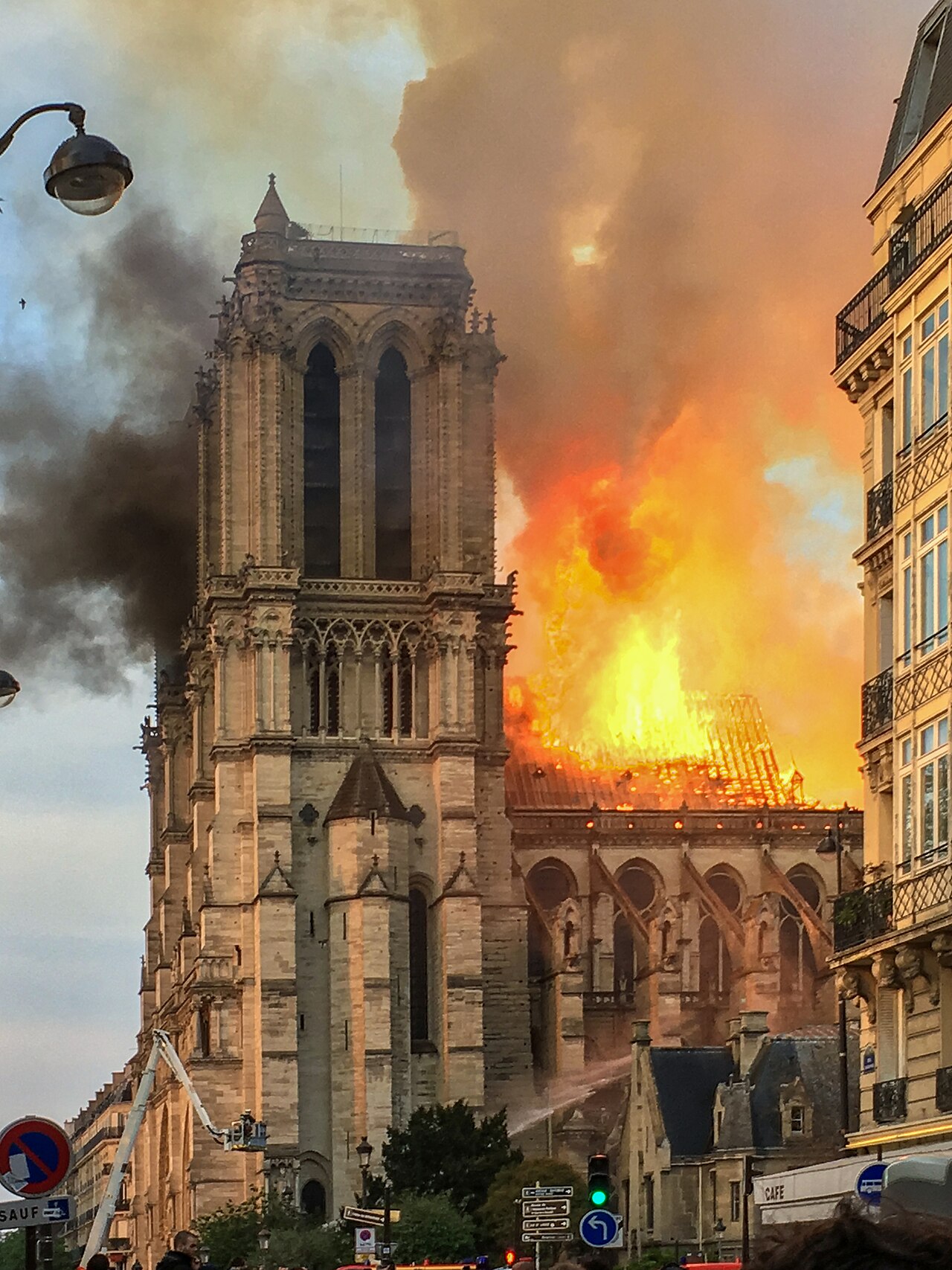 Notre-Dame de Paris engulfed in flames during the catastrophic 2019 cathedral fire