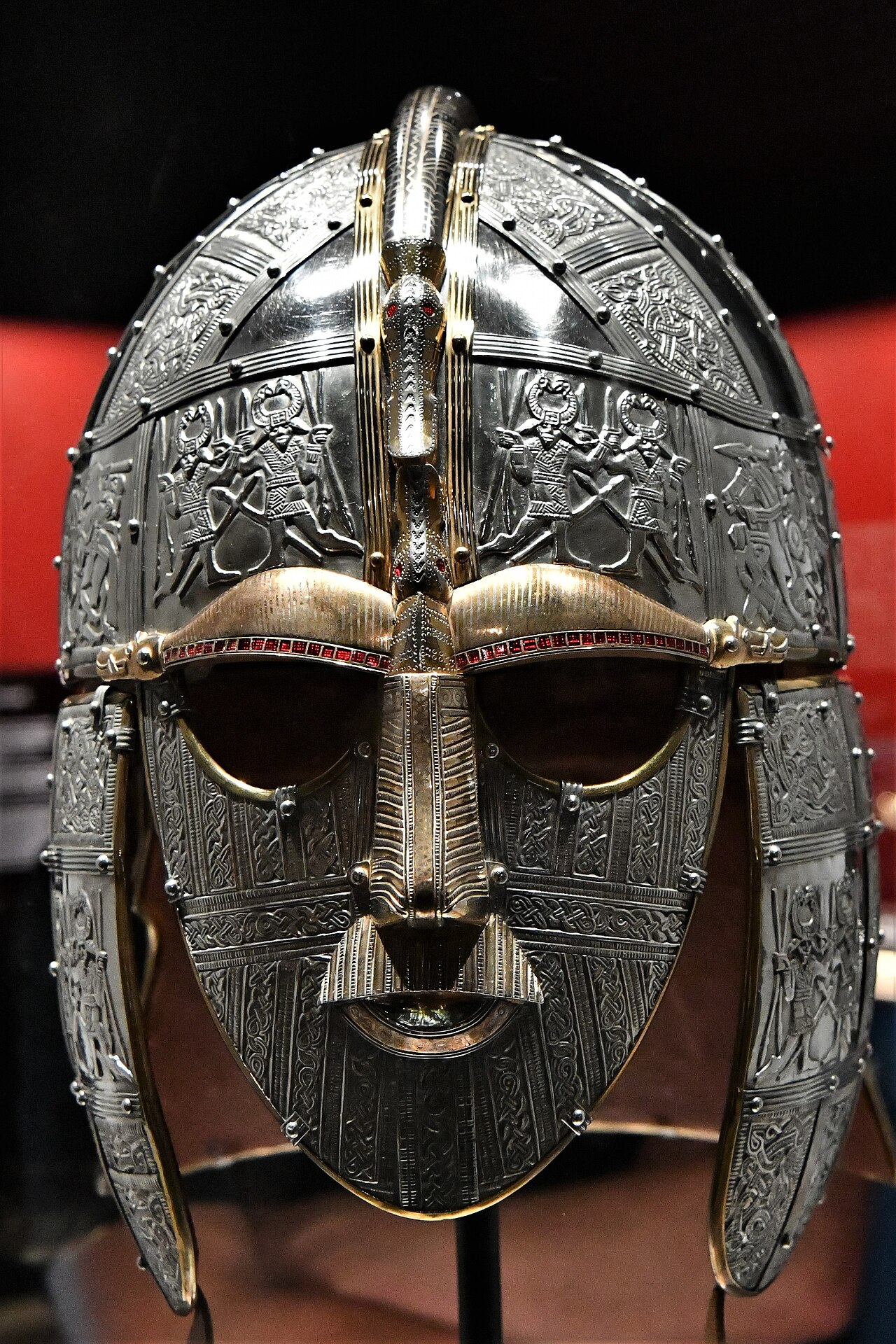 The Sutton Hoo helmet, a symbol of Anglo-Saxon royalty discovered in a ship burial