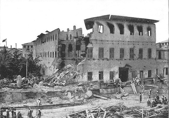 The Sultan's palace in Zanzibar following the British bombardment in 1896