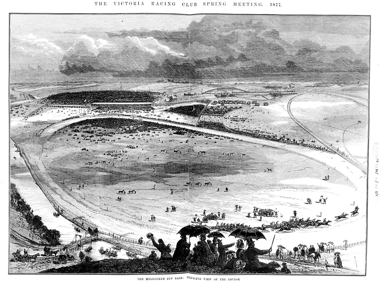 The Melbourne Cup race in progress at Flemington, 1861