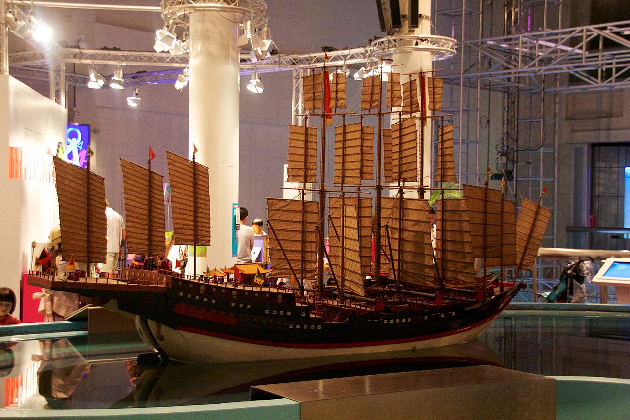 A museum model of a Ming treasure ship from Zheng He's historic maritime fleet