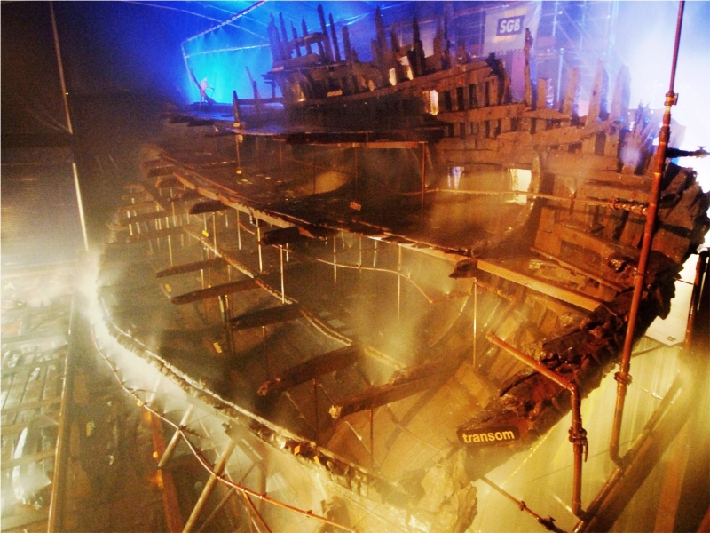 The Mary Rose, Henry VIII's warship, preserved after being raised from the seabed in 1982