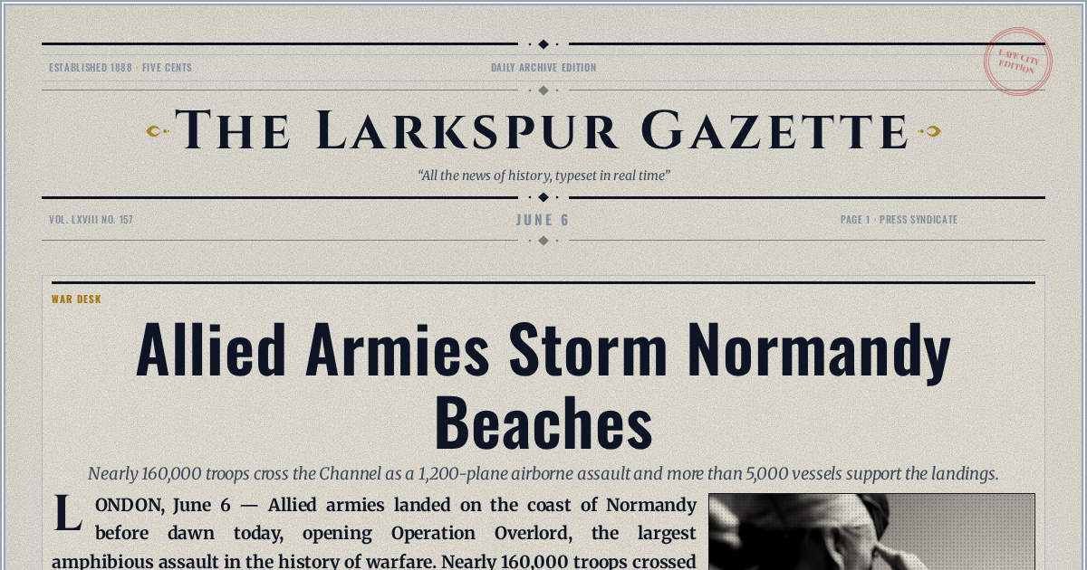 The Yesterday Times front page for June 6: Allied Armies Storm Normandy Beaches