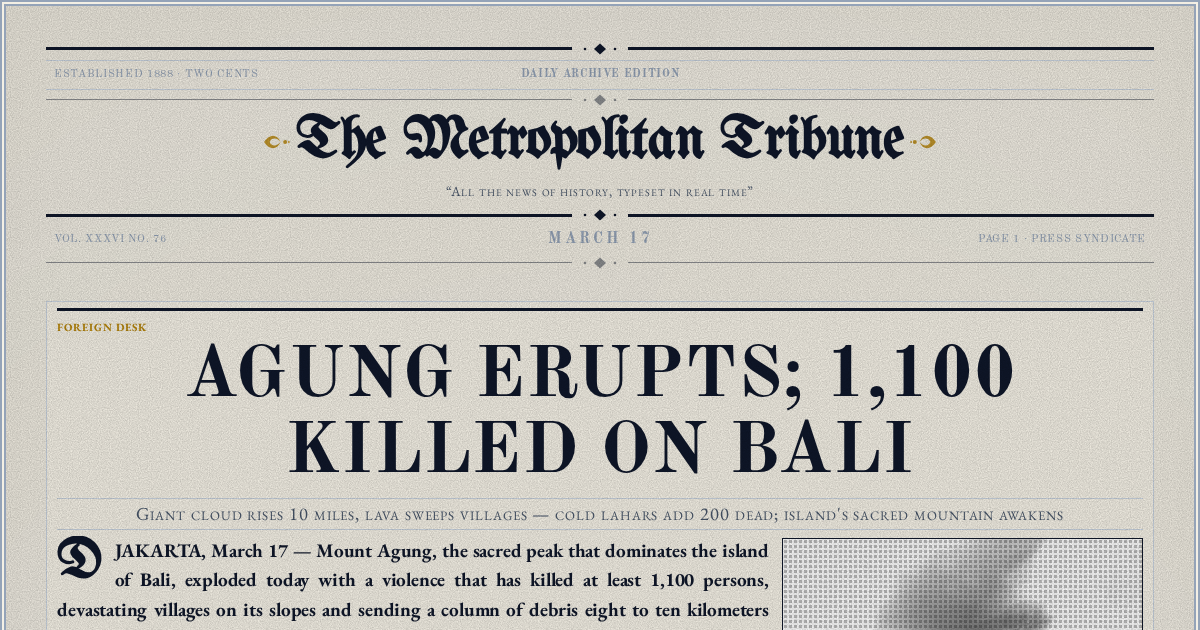 The Yesterday Times front page for March 17: British Quit Boston; Washington's First Triumph